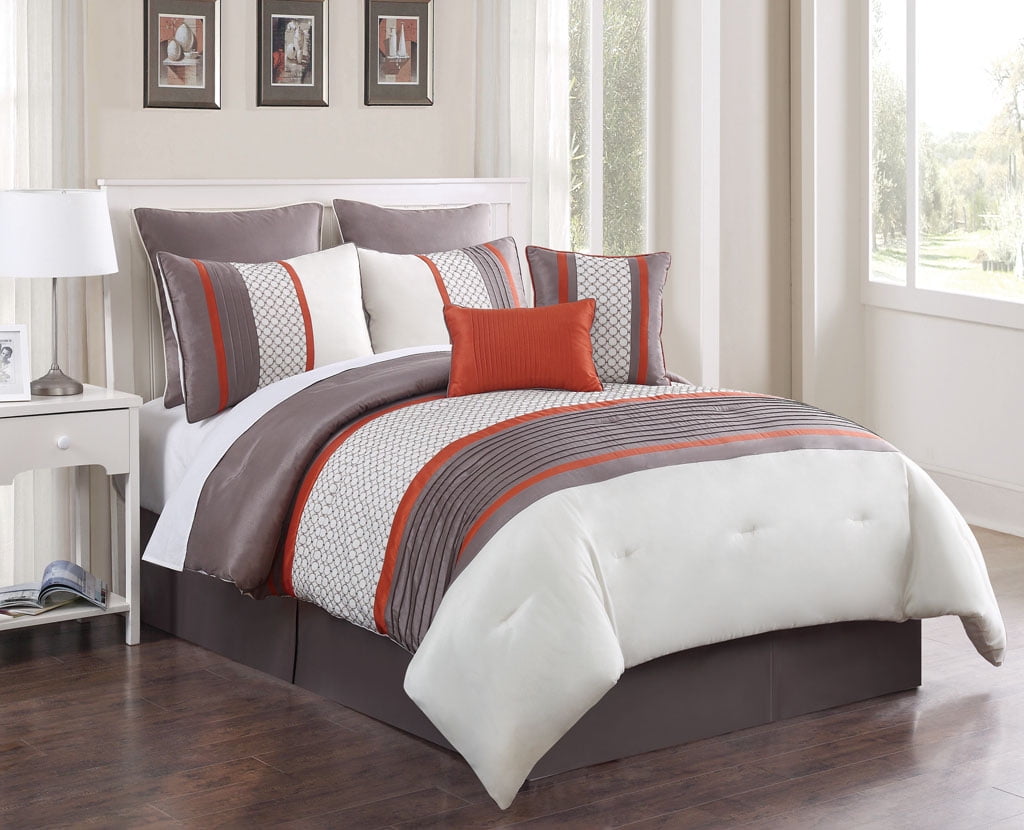 12 Piece Queen Aruba Orange Taupe Bed In A Bag Set Walmart Com