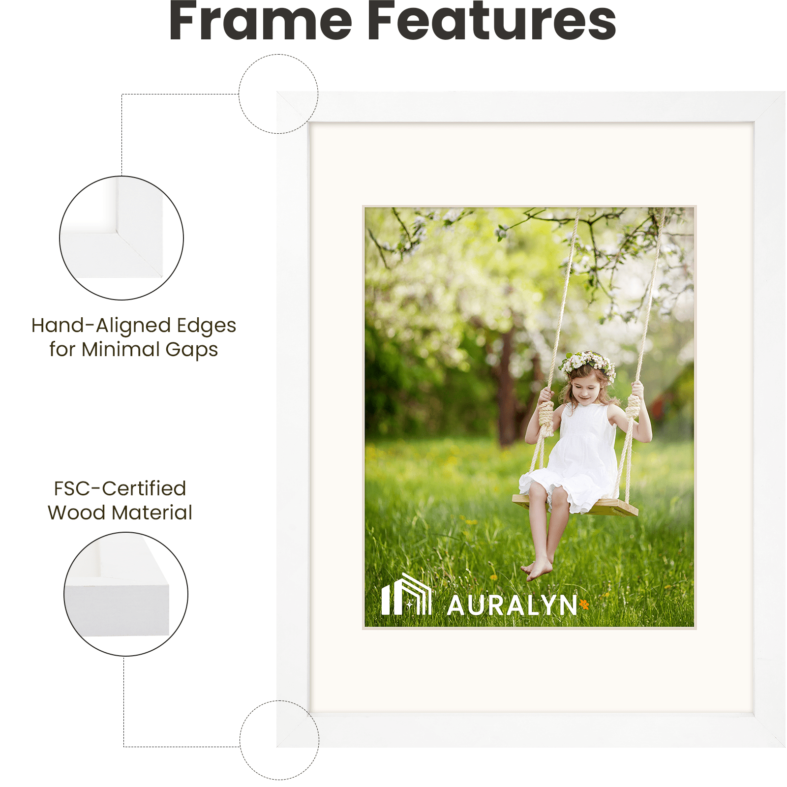 AURALYN 16x20 Picture Frames Set of 3, Fits 12x16 with Mat – Safe for Fingers, Includes Hanging Kit – Gallery Wall Frames, White