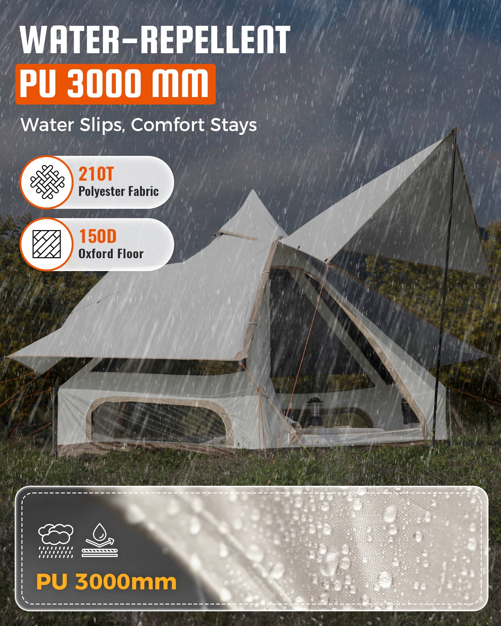 KingCamp Bell Tent for Camping, 2-4 Person All Season Waterproof Family Bell Tent, Luxury Camping Tents