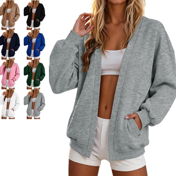 MLCDZ Women's Oversized Cardigan Loose Lightweight Long Sleeves V Neck Open Front Sweatshirt Casual Lightweight Workout Athletic Tops with Pockets