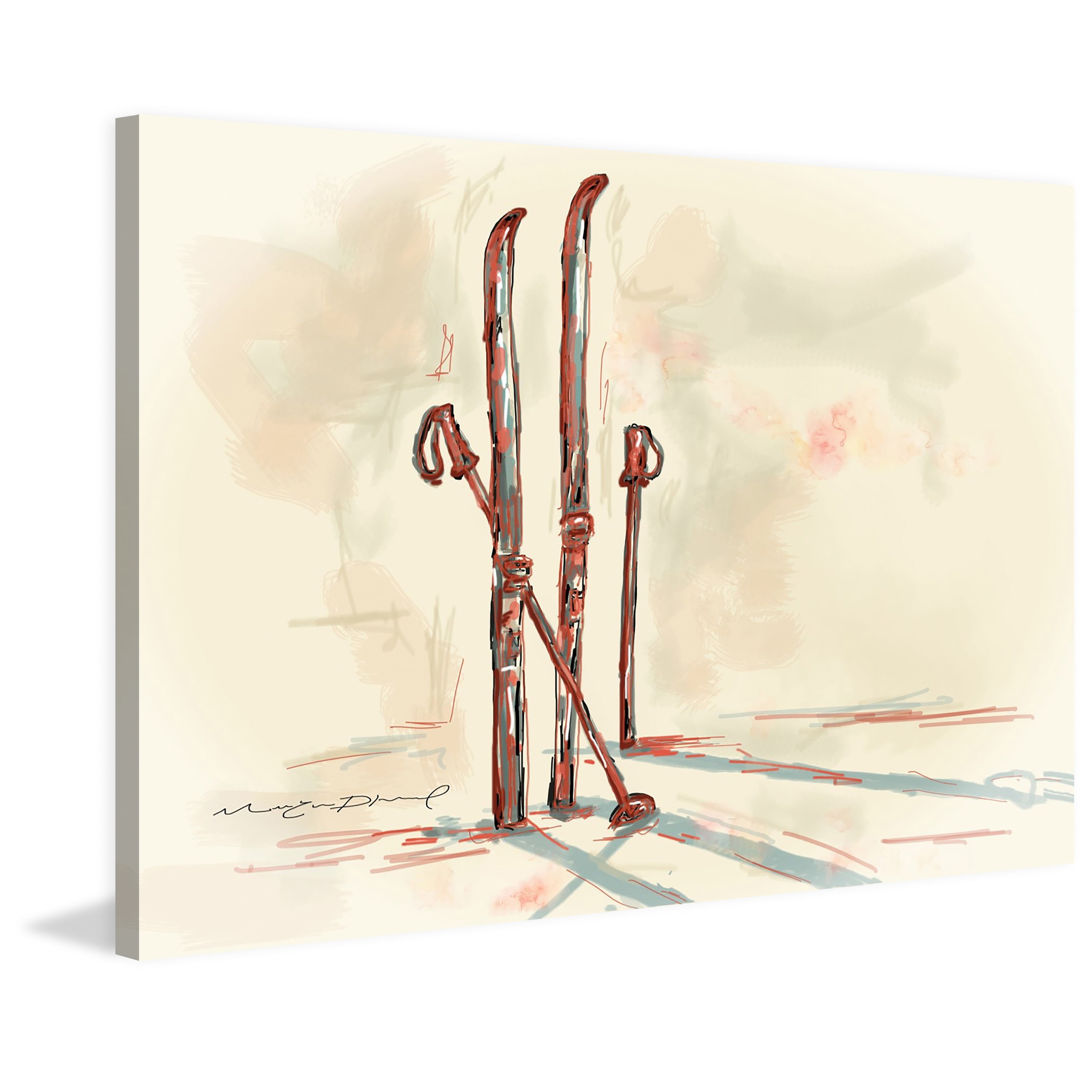 Marmont Hill - "Skis" by Marie-Eve Pharand Painting Print on Wrapped Canvas