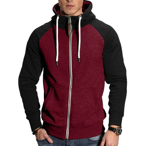 Pullover for Men Zip Up Mock Neck Fleece Hoodie Color Block Long Sleeve Hooded Sweatshirts Fashion Casual Sport Coats