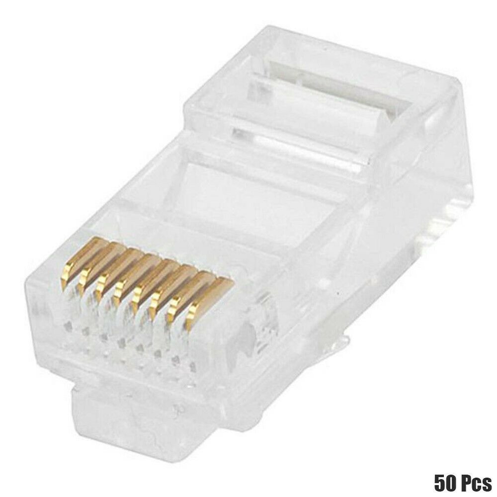 50x RJ45 8P8C Modular Plug Connector Crimp On For Flat Stranded Cable