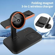 Multifunctional Charger, 3 in 1 Wireless Station, 15W Fast Charging, Magnetic Charging Dock, Smart Safety Protection, Type-C Interface, Universal iOS Android, Foldable Portable