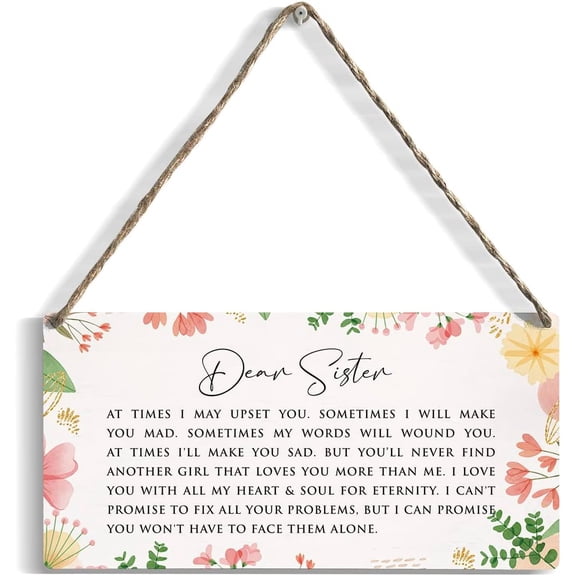 Sister Gifts Sisters Gifts from Sister Wood Sign Wall Hanging Decor Rustic Birthday Gifts Watercolor Flower Wooden Wall Art Decor Decorative Plaque for Her Teens Girls Sister Room