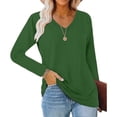 thumbnail image 2 of Otntypg Womens T Shirts Plus Size Casual Summer Long Sleeve V Neck Basic Solid Color Tunic Blouse Casual Loose Fit Soft Spring Tees Tops Green XXXXL, 2 of 5