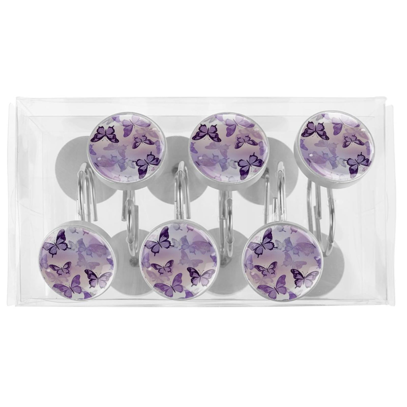 HemaKayy 12 Pcs Shower Curtain Hooks Bathroom Decorative Accessories Purple Impression Butterfly