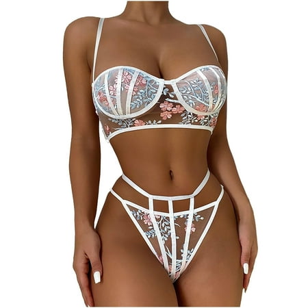 IROINNID Lingerie For Women V-Neck Sleeveless Thong Lingerie Corset Embroidery Flower Intimates Sleepwear Suit