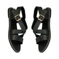 thumbnail image 2 of Xunlbb Clearance Sale Sandals! Summer Flat Bottomed Round Toe Solid Color Straight Line Buckle Wearing Beach/Roman Sandals Outside, 2 of 5