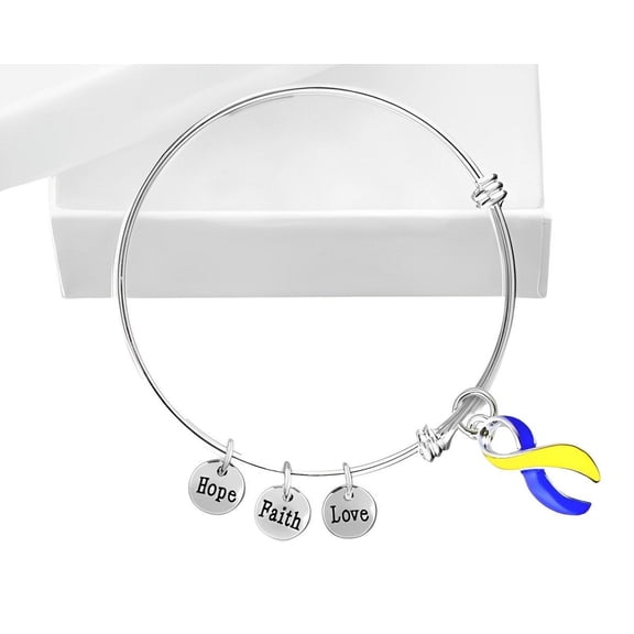 Support Ukraine Retractable Bracelets with Blue & Yellow Ribbon Charms