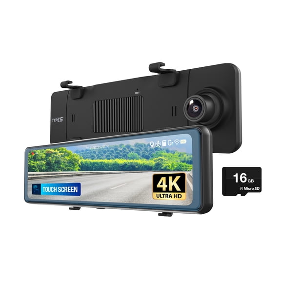 Type S Y400 2-in-1 Car Mirror with Integrated 4K dashcam, Ultra HD Recording, Smart G-Sensor Incident Recording, Parking Surveillance, GPS, Motion Detection, 16GB SD card included