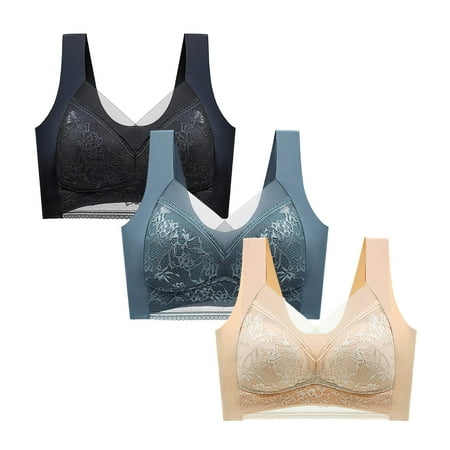 Itsame 3PC Bras for Women s Full Support Everyday Sports Bra Set Wireless Comfort Bralette Set Multicolor Size 4XL