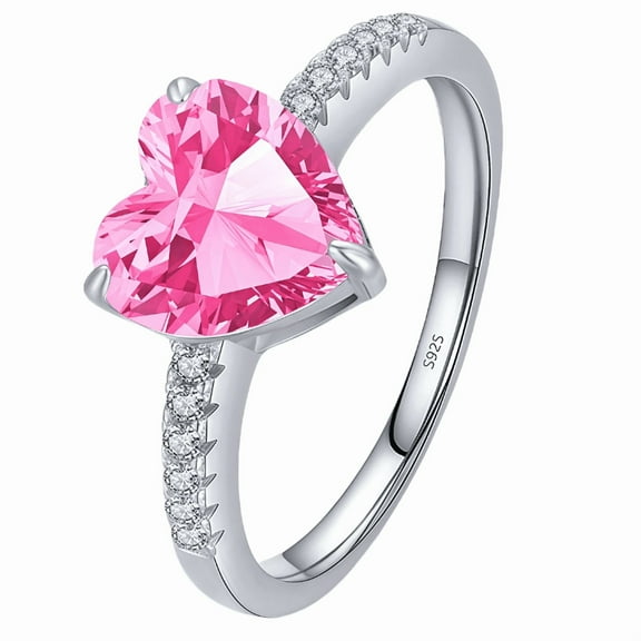 Lyee Cyee 2 Carat Elegant 925 Sterling Silver Studded Promise Heart Sterling Silver Ring Pink CZ Female