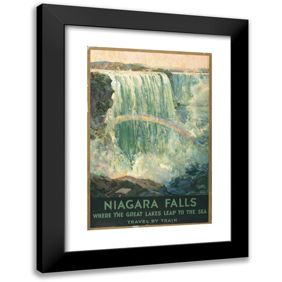 Fredric C. Madan 11x14 Black Modern Framed Museum Art Print Titled - Niagara Falls, Where the Great Lakes Leap to the Sea. Travel by Train (1925)