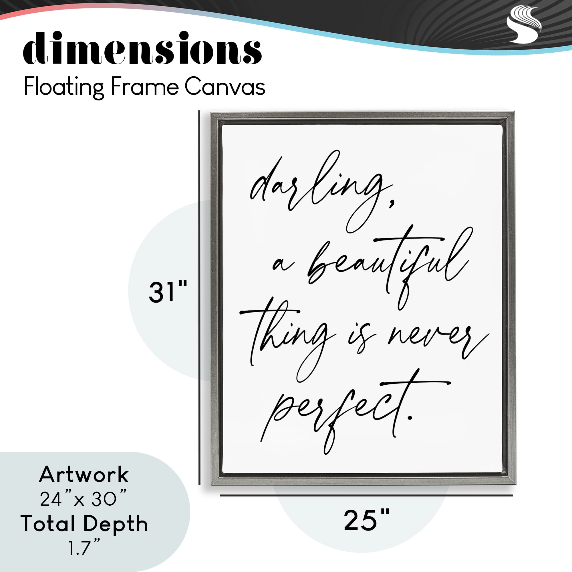 A Beautiful Thing Is Never Perfect Gray Framed Floater Canvas Wall Art, design by Lettered and Lined