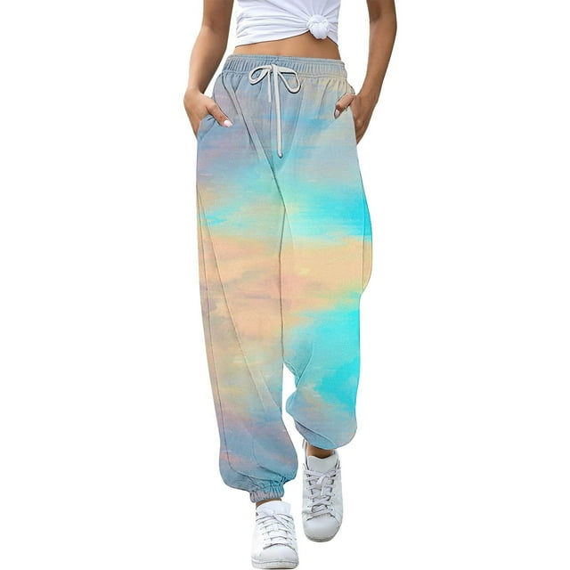 MIASHUI Pantalons de Sport pour Filles, Jogging à Cordon, Bleu Ciel, 5-6 Ans