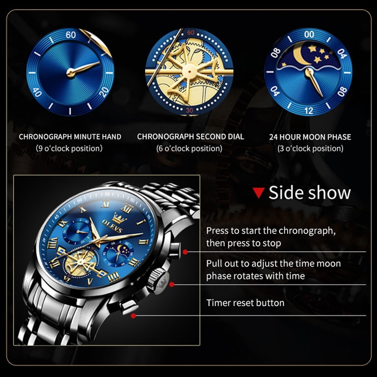 Olevs Men's Chronograph Blue Dial Stainless Steel Watch photo 5