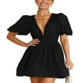 thumbnail image 1 of PENGXIANG Robe d'Été Décontractée pour Femmes en Ligne A Couleur Unie avec Col en V Profond, 1 of 6