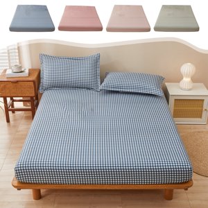 Sentmoon Fitted Sheets Soft Breathable Bed Sheet Checkered Double Bed Sheet 70.87x78.74in Non-slip Fixed Bed Cover Full Cover Mattress Protector Bed Cover Suitable for Various Bed Types