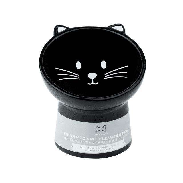 One Paw, Elevated Cat Bowl, Ceramic, Black, 150 ml
