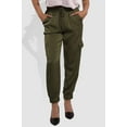 thumbnail image 2 of Satin Cargo Joggers With Self Waist Tie - Olive, 2 of 9