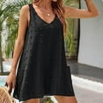thumbnail image 2 of Virmaxy Womens Cover Ups Dress Seaside Beach Cover Ups V-Neck Loose Tank Camisole with Pocket Hairball Jacquard T-Shirt Dresses Black S, 2 of 5