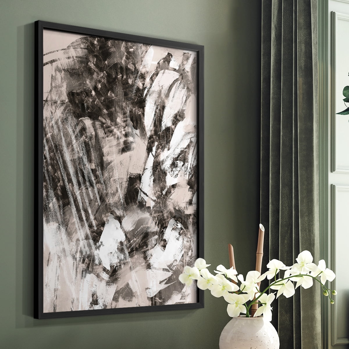 Blush Blackboard I Framed Print in Black Solid Wood Framed Print No Nail Hanging