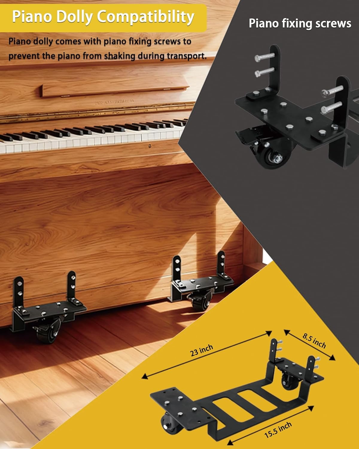 2Pcs  Heavy-Duty Piano Dolly for Moving, Suitable for Home, Concert Hall Piano Transport's Piano Mover,with Brakes Piano Dollies