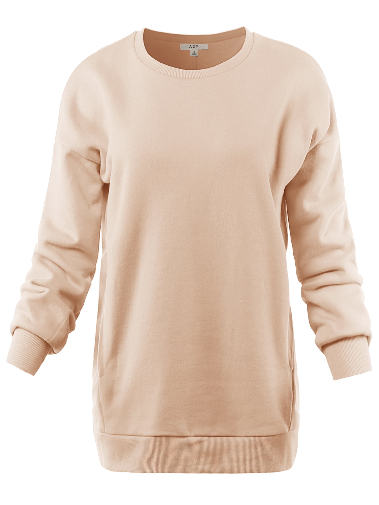 A2Y Womens Relaxed Fit Long Sleeve Crew Neck Side Pocket Sweatshirt 