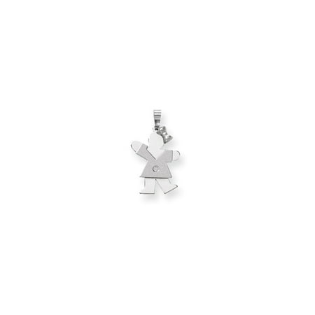 Little Girl Birthstone Charm - 14K White Gold Diamond Waving Dressed Little Girl Charm Pendant - 25mm