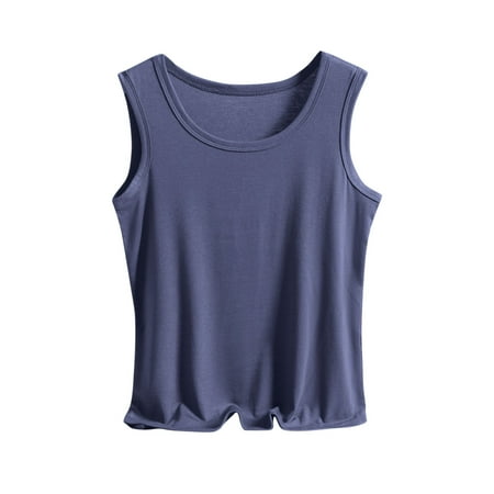 Mrat Womens Racerback Tank Tops Women s Solid Color Loose Sleeveless Round Neck T-Shirt Home Tops Thin Bottoming Shirt Camisole Tops Women Built In Bra S-277 Gray 4XL