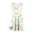 thumbnail image 4 of LEWKW Little Girl's Casual Sundress Butterfly Graphic Print Ruffle Sleeve Soft Boho Swing Outfit for Spring Nature Trip and School Play, 4 of 5
