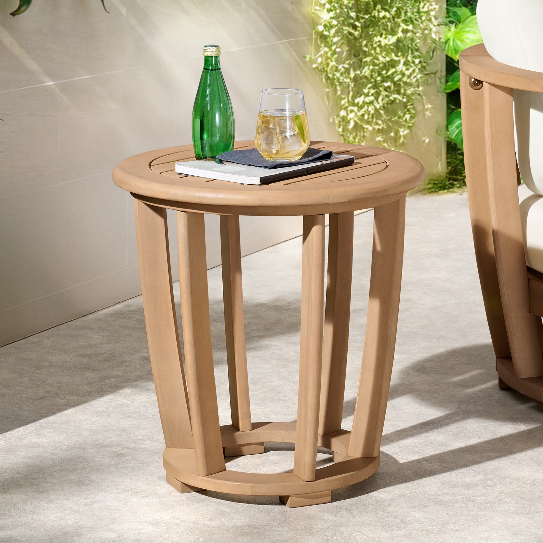 Alaterre Furniture Orris Outdoor Side Table - Eucalyptus Wood Round Outdoor Table