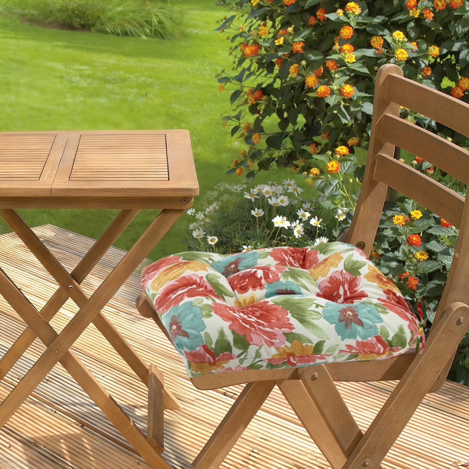 Outdoor Chair Cushions Set of 2 with Ties, 19x19 Inch Waterproof Patio Seat Cushions, Tufted High-Density Foam Pads for Garden Furniture, Indoor/Outdoor Use for Patio, Kitchen, Office