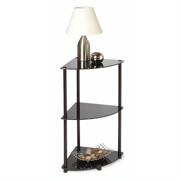 Convenience Concepts Classic Glass 3 Tier Corner Shelf in Black ...