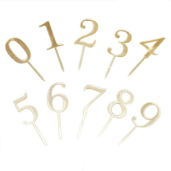 UNOMOR Gold Acrylic Cupcake Toppers 09 for Party Decorations Perfect for Birthdays and Anniversaries 10 Pcs