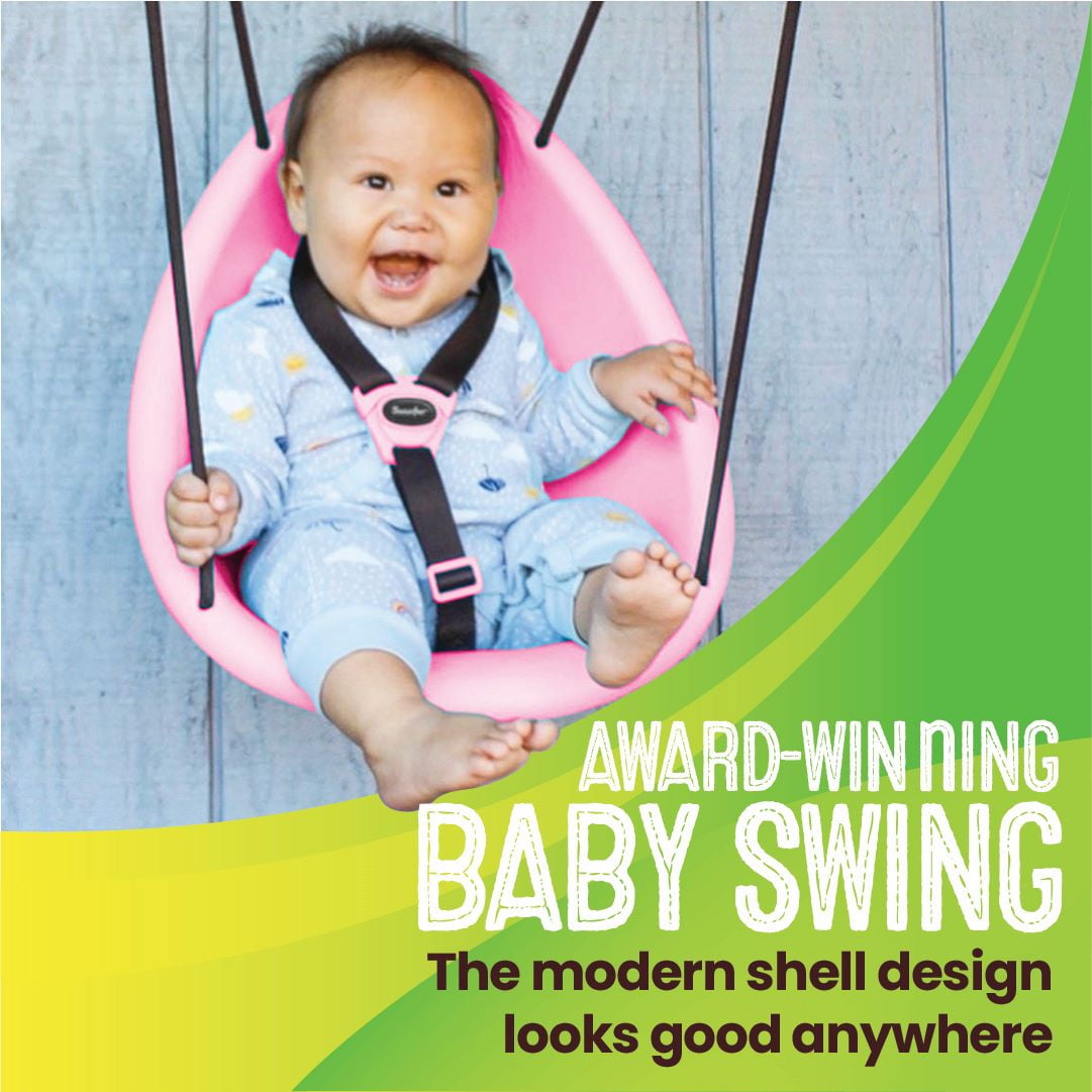 Swurfer Kiwi Baby - Toddler Swing with Foam-Lined Shell, Indoor and Outdoor Toy, Ages 6 Months+, Pink