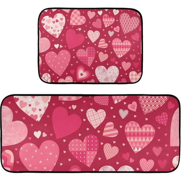 Valentine''s Day Kitchen Rugs and Mat 2 Pieces Set Cushioned Anti Fatigue Kitchen Mat Non Slip Comfort Soft Rug Mat Washable Farmhouse Decor for Home Kitchen Hallway Bedroom