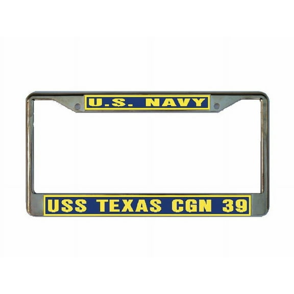 USS TEXAS CGN 39 License Plate Frame Gold Chrome Metal Military Navy USN Car Truck RV F001