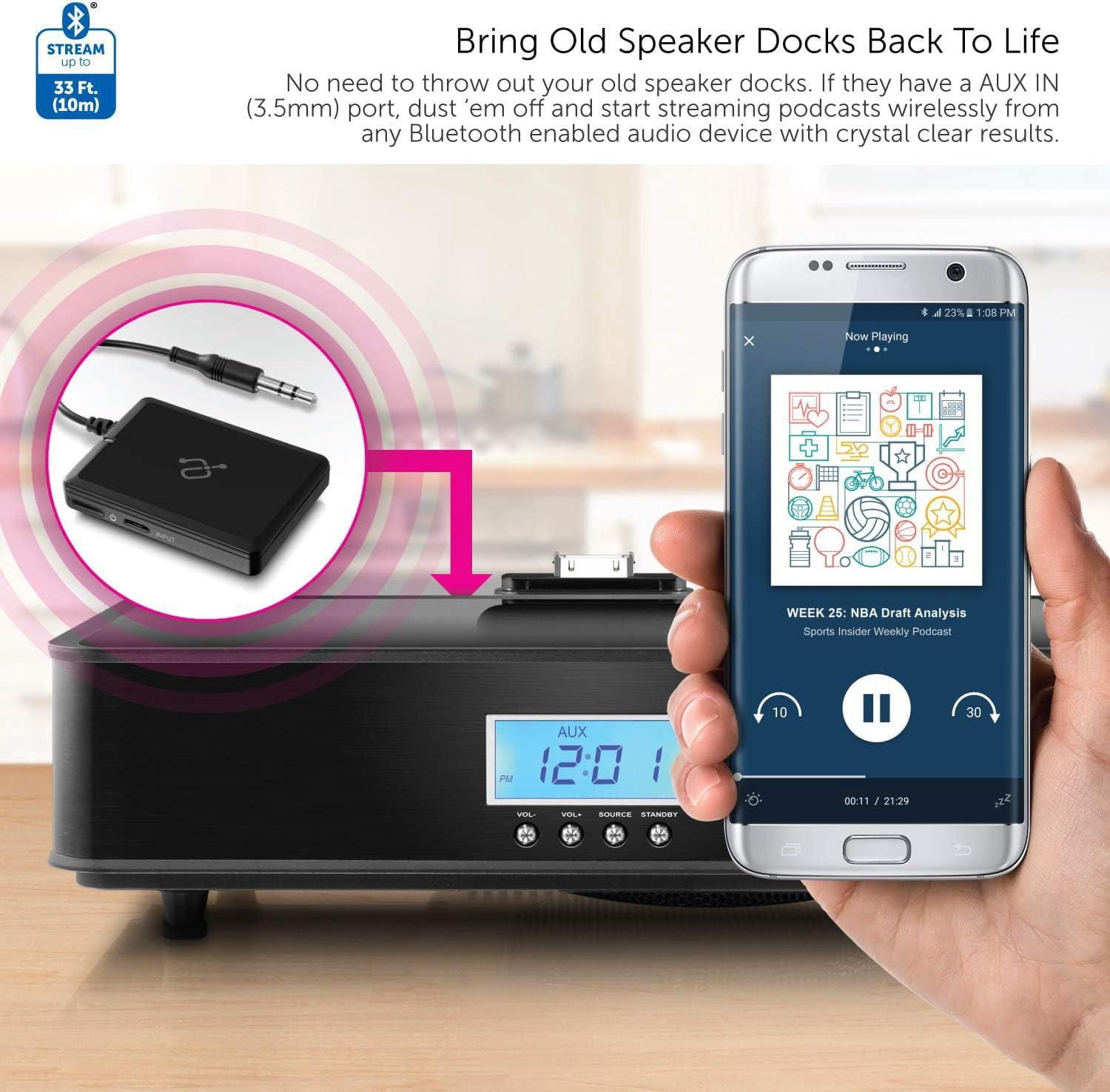 Aluratek Bluetooth Audio Receiver,Buit-In Battery
