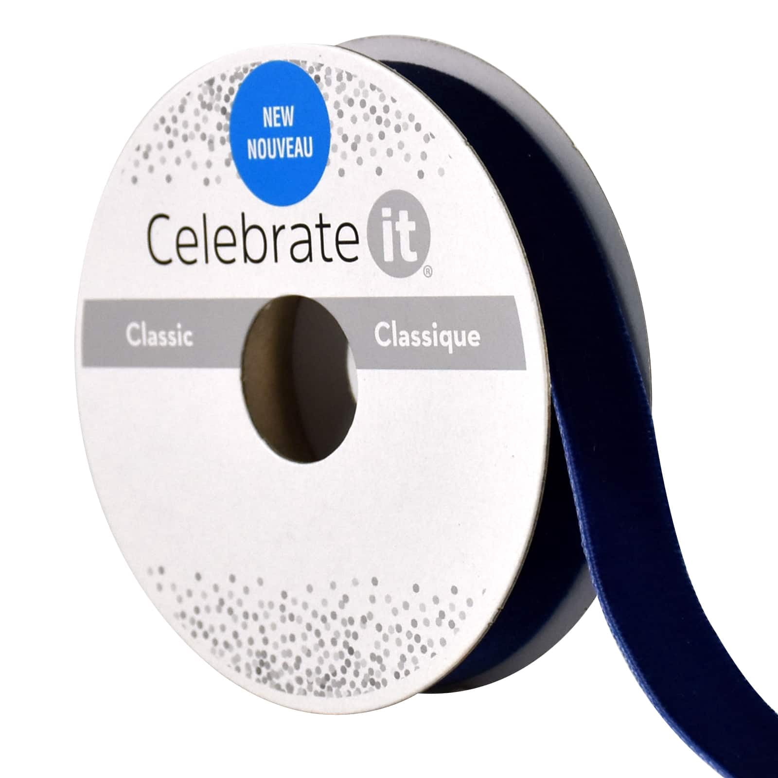 5/8" x 3yd. Blue Velvet Ribbon by Celebrate It – Non-Wired with Woven Edge - Nylon - Ideal for Gift Wrapping - Baskets & Luxe DIY Decor - 12 Pack