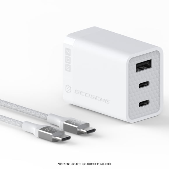 Scosche SHPD70CCB8W PowerVolt 70W USB-C + USB-A GaN Fast Wall Charger & 8 Ft USB-C Braided Cable