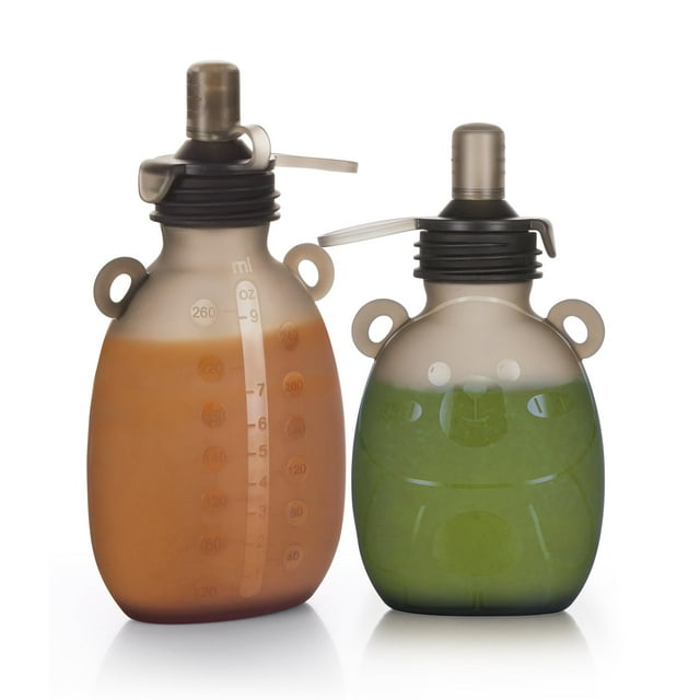 Pouches de Comida para Bebés haakaa de Silicona en Forma de Oso 180ml+270ml Paquete de 2