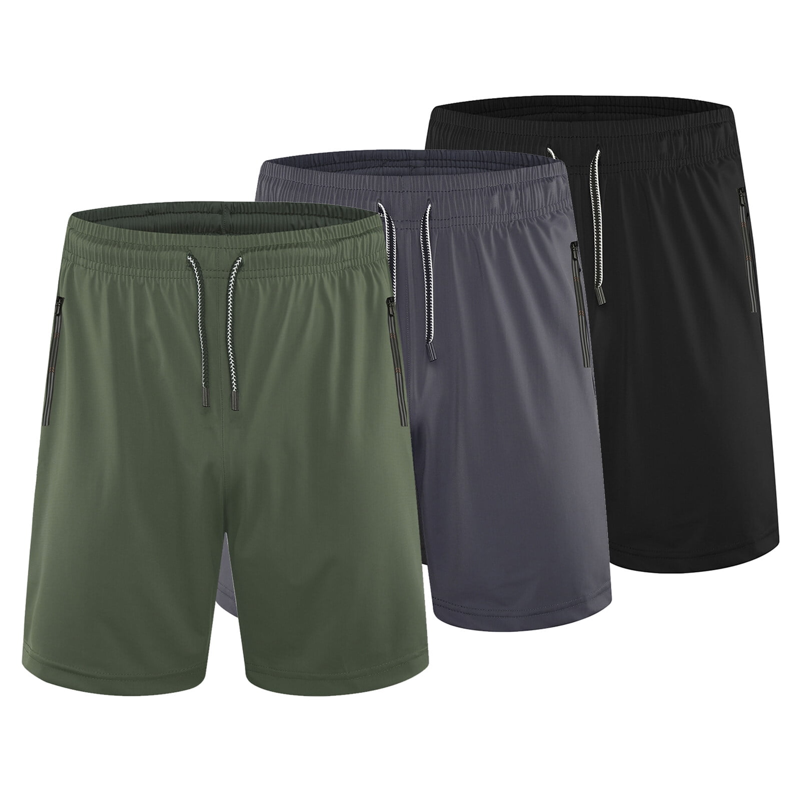 Men Sports Shorts Elastic Waist Drawstring Zipper Pocket Quick Dry Lightweight Pants Workout Running Training Weightlifting Joggers