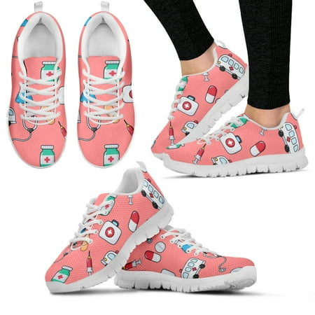 

Pink First Aid Medical Lace Up Sneakers Nurse Shoes Comfortable Outdoor Casual Shoes Ambulance Printed Shoes