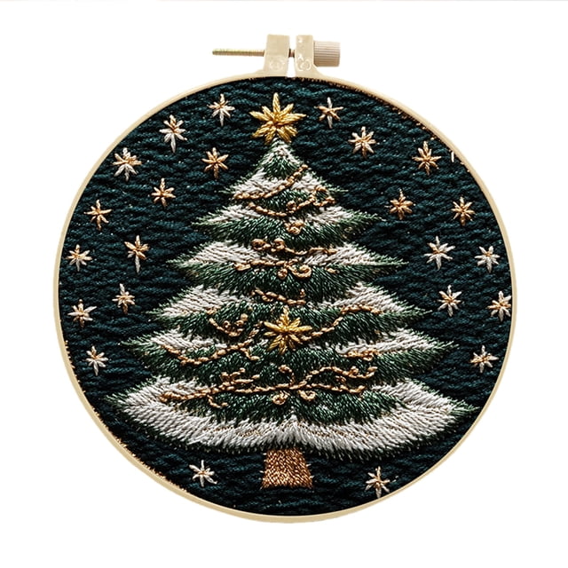 Christmas Embroidery Craft Kit for Adults Beginners with Design Pattern Threads and Needles Complete DIY Set