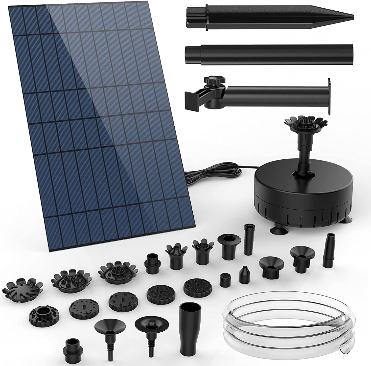 AISITIN 10W Solar Fountain Pump with Multiple Nozzles, DIY Water Feature Kit for Outdoor with Pipe, Solar Powered Water Fountain Pump for Bird Bath, Garden, Ponds, Fish Tank and Aquarium