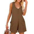thumbnail image 2 of TrendOFT Jumpsuits For Women Casual Summer U Neck Sleeveless Solid Button Down Adjustable Waist Drawstring Womens Rompers One Piece Overalls Coffee XL, 2 of 7