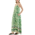 thumbnail image 5 of Tropical border print, full sweeping, satin maxi slip dress with built in shelf bra and pockets.,S-XL, 5 of 5