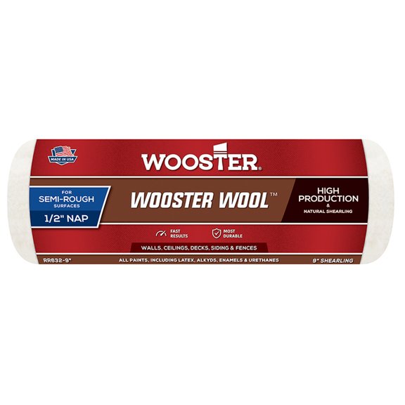72-Pack of 9” x 1/2” Nap Wooster RR632 Wooster Wool Professional Roller Cover